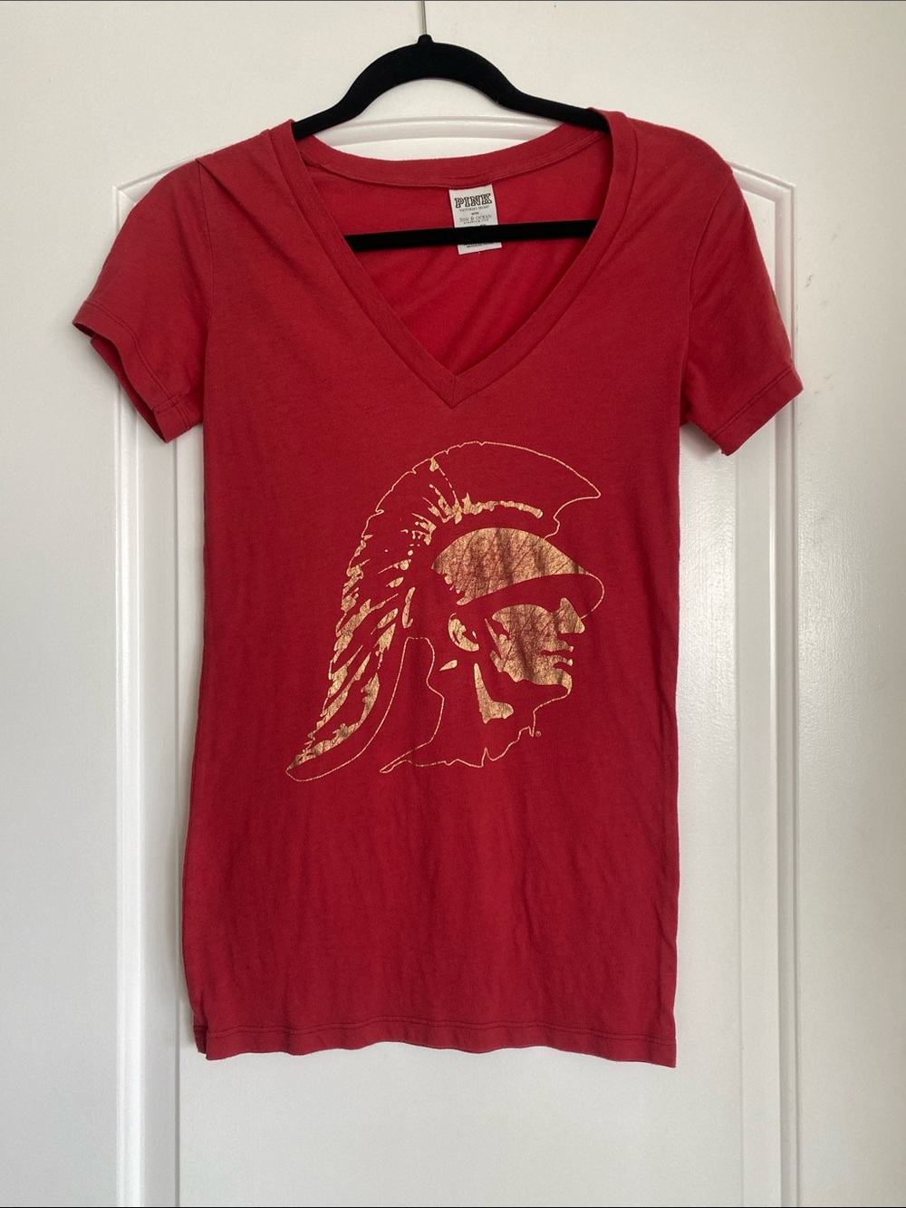USC Trojans PINK Victoria's Secret Red and Gold V-Neck T-Shirt Size XS